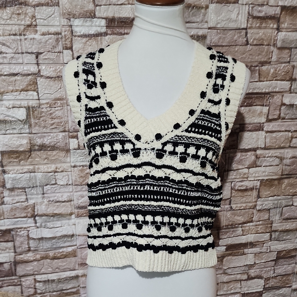 Pilcro Black and White Knit Sweater Vest